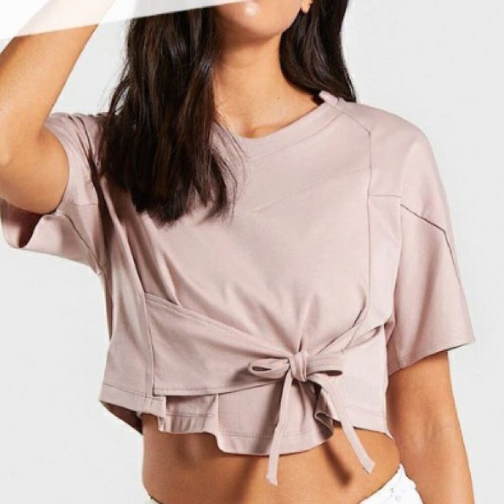 Gymshark Tie Front Muted Lavender Crop Top Activewear C24